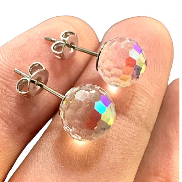 Disco Ball Earrings Silver Plated 5MM Stud Earrings for Women - Picture 9 of 9